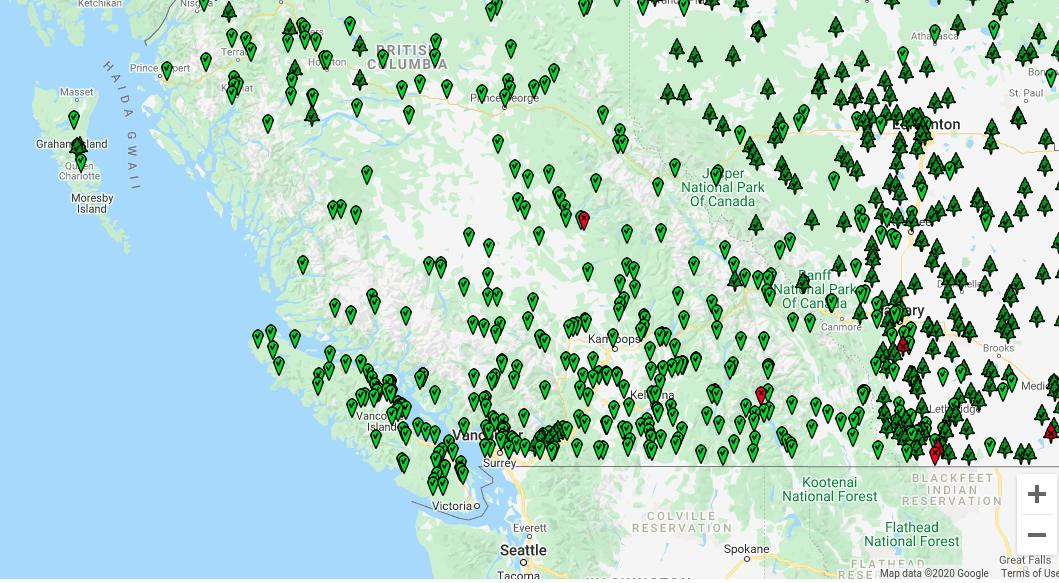 Active WSC Stations in Western Canada